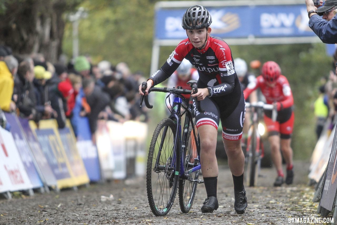 Some riders were left climbing the steep Koppenberg on foot. 2019 DVV Trofee Koppenbergcross. © B. Hazen / Cyclocross Magazine