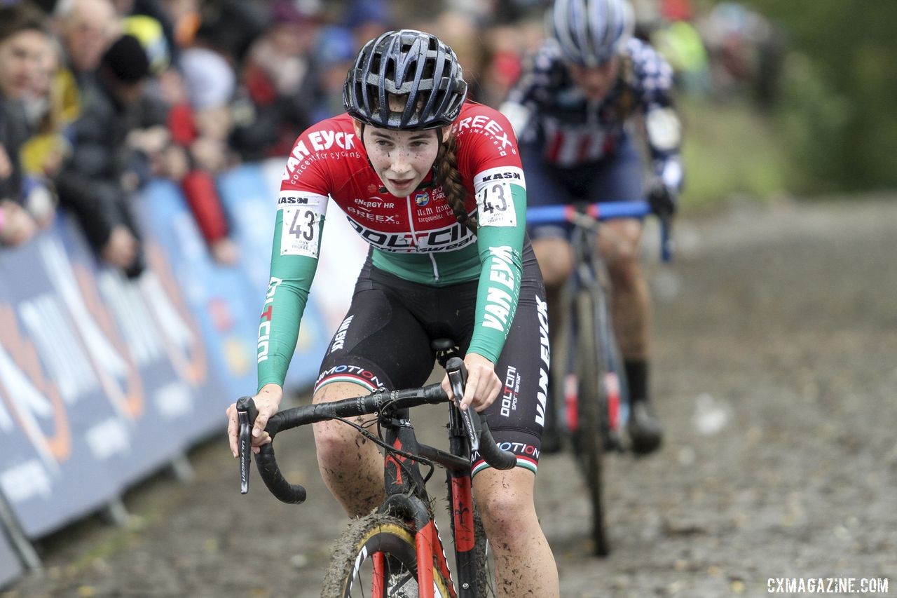 18-year-old Hungarian Kata Blanca Vas finished 10th on Friday. 2019 DVV Trofee Koppenbergcross. © B. Hazen / Cyclocross Magazine