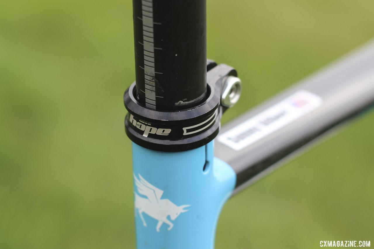 Gilbert secured her seatpost with a Hope Tech Seat Clamp. Sunny Gilbert's 2019/20 Van Dessel Full Tilt Boogie. © Z. Schuster / Cyclocross Magazine