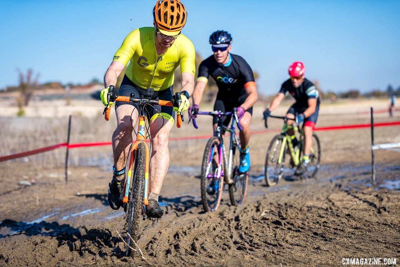 The C men were the first to hit the mud, which is a rare thing for cyclocross in California. 2019 Sacramento CX Granite Beach, California. © Jeff Vander Stucken