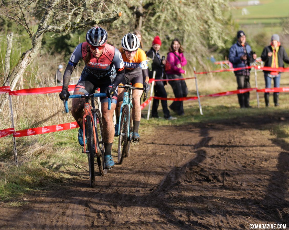 Rebecca Fahringer stepped up to push the pace early in Sunday's race. Elite Women. 2019 Cyclocross National Championships, Lakewood, WA. © D. Mable / Cyclocross Magazine