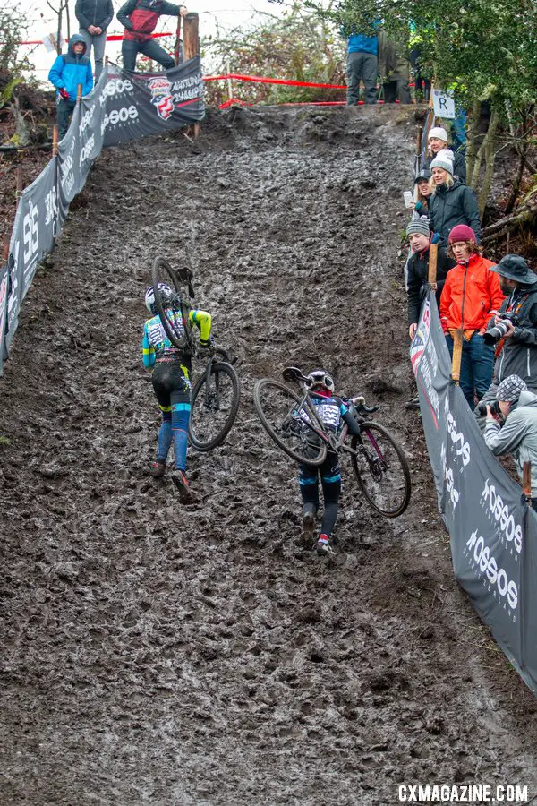 The battle for first came down to two young men, Rowan Child and Kian Reid. Junior Men 11-12. 2019 Cyclocross National Championships, Lakewood, WA. © A. Yee / Cyclocross Magazine