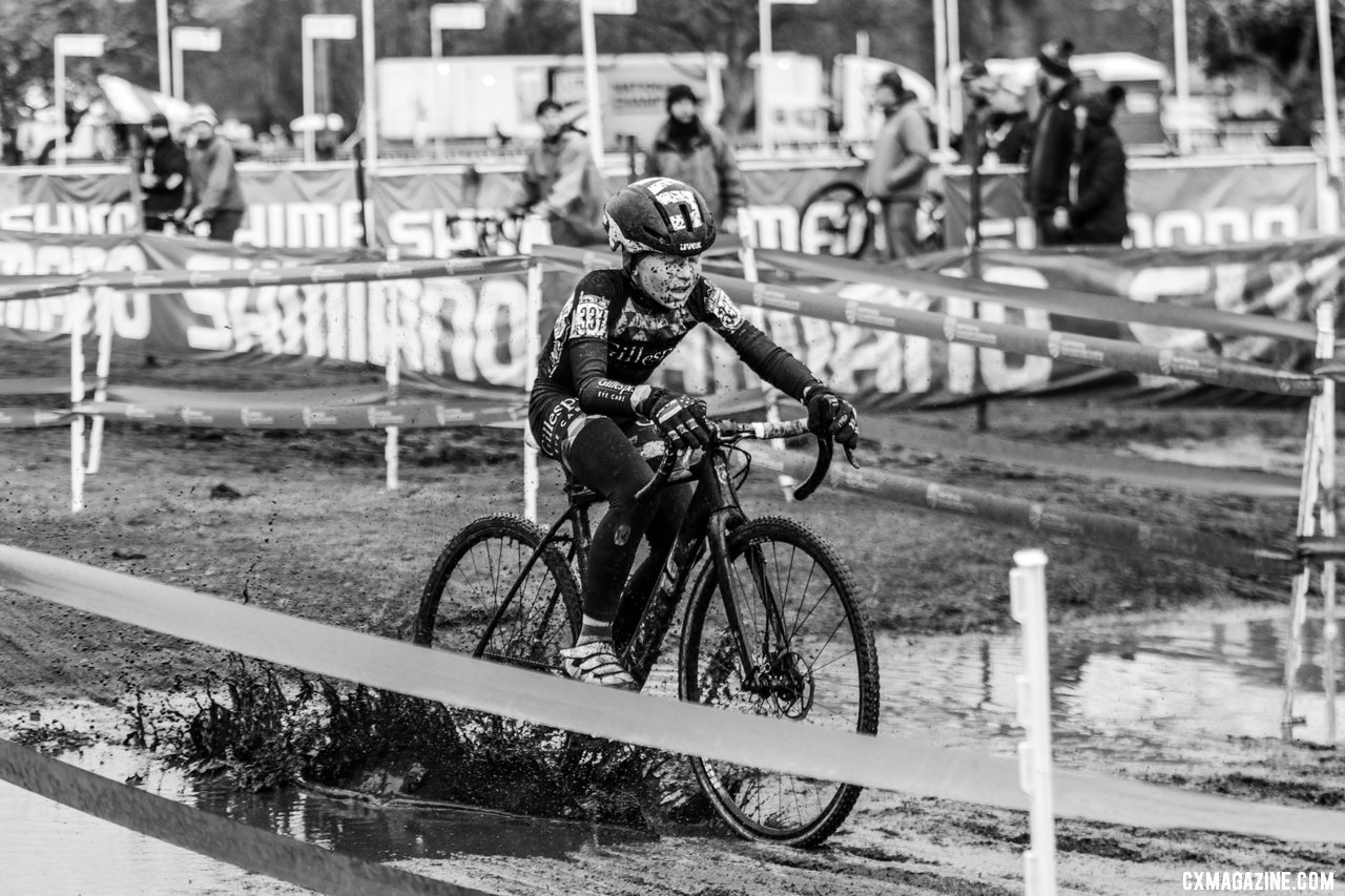 Kian Reid hits the water on his way to a second placed finish. Junior Men 11 12. 2019 Cyclocross National Championships Lakewood WA. D. Mable Cyclocross Magazine Cyclocross Magazine Cyclocross