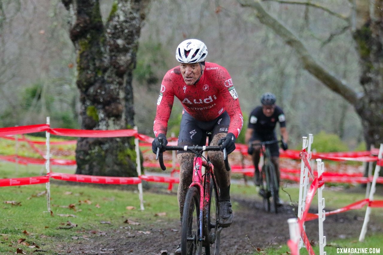 Ian Tubbs focuses on the slick course in the rain. Masters Men 45-49. 2019 Cyclocross National Championships, Lakewood, WA. © D. Mable / Cyclocross Magazine