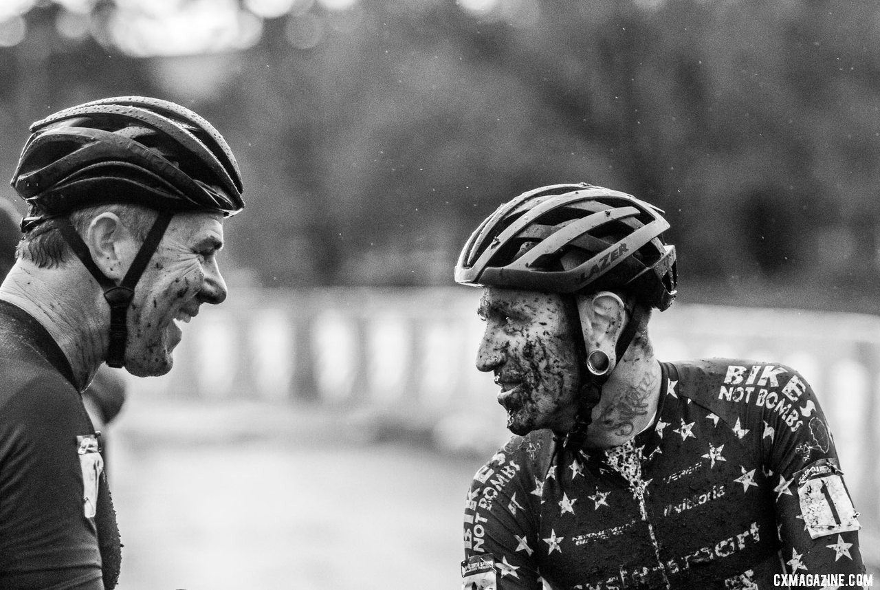 Robinson and Myerson, two living legends. Masters Men 45-49. 2019 Cyclocross National Championships, Lakewood, WA. © A. Yee / Cyclocross Magazine