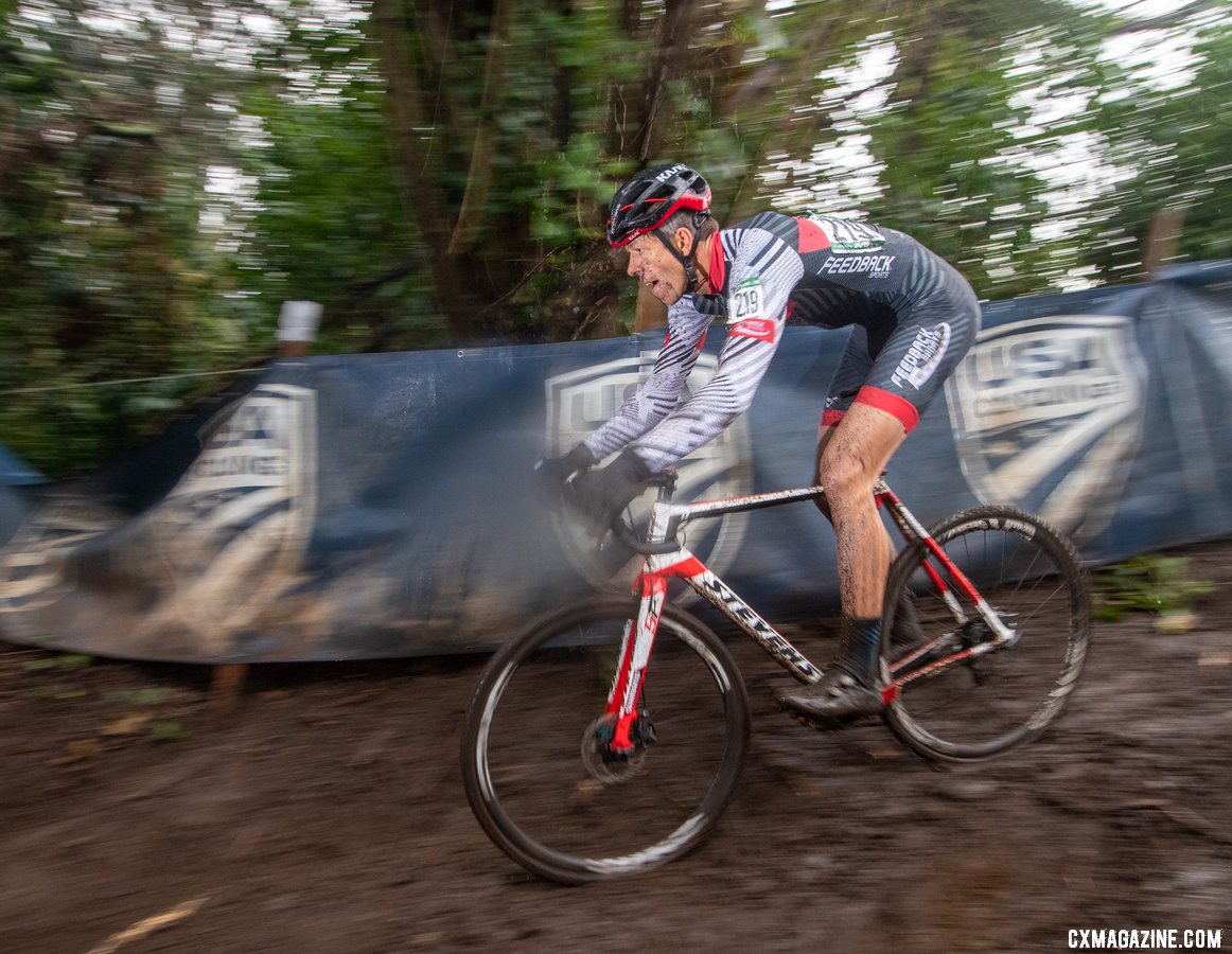 Doug Hudson of Feedback Sports descends on his way to 36th. Masters 50-54. 2019 Cyclocross National Championships, Lakewood, WA. © A. Yee / Cyclocross Magazine