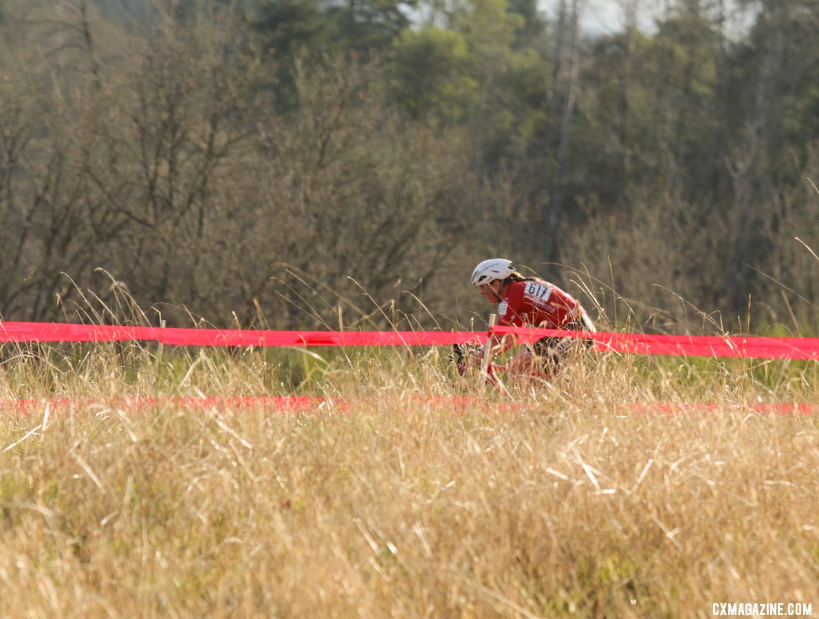 Laura Matsen Ko, riding through the meadow on her way to her national title. Masters Women 35-39. 2019 Cyclocross National Championships, Lakewood, WA. © D. Mable / Cyclocross Magazine