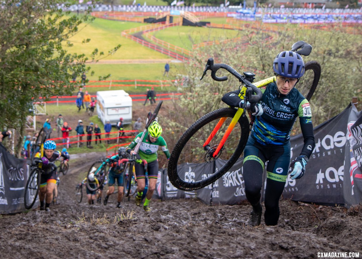 Anne Fleming makes her way to the top of a climb on her way to a bronze medal. Masters Women 50-54. 2019 Cyclocross National Championships, Lakewood, WA. © A. Yee / Cyclocross Magazine