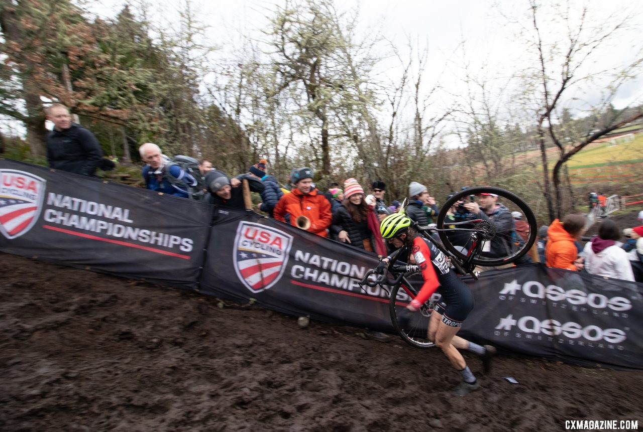 "I swear that dude offered me a begal..." said Janelle Bickford after the race. Singlespeed Women. 2019 Cyclocross National Championships, Lakewood, WA. © A. Yee / Cyclocross Magazine