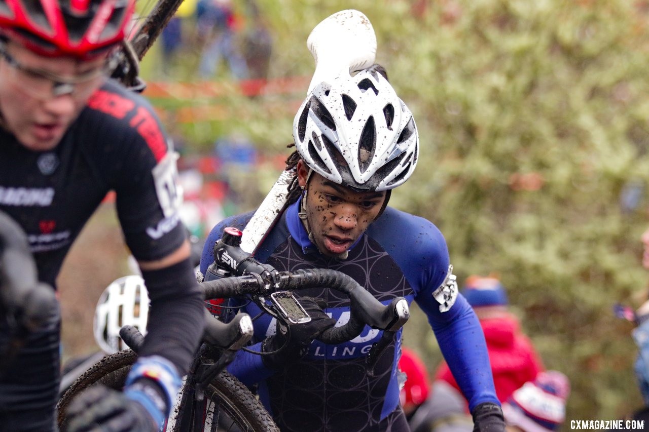 Amai Rawls nears the top of the second climb. U23 Men. 2019 Cyclocross National Championships, Lakewood, WA. © D. Mable / Cyclocross Magazine