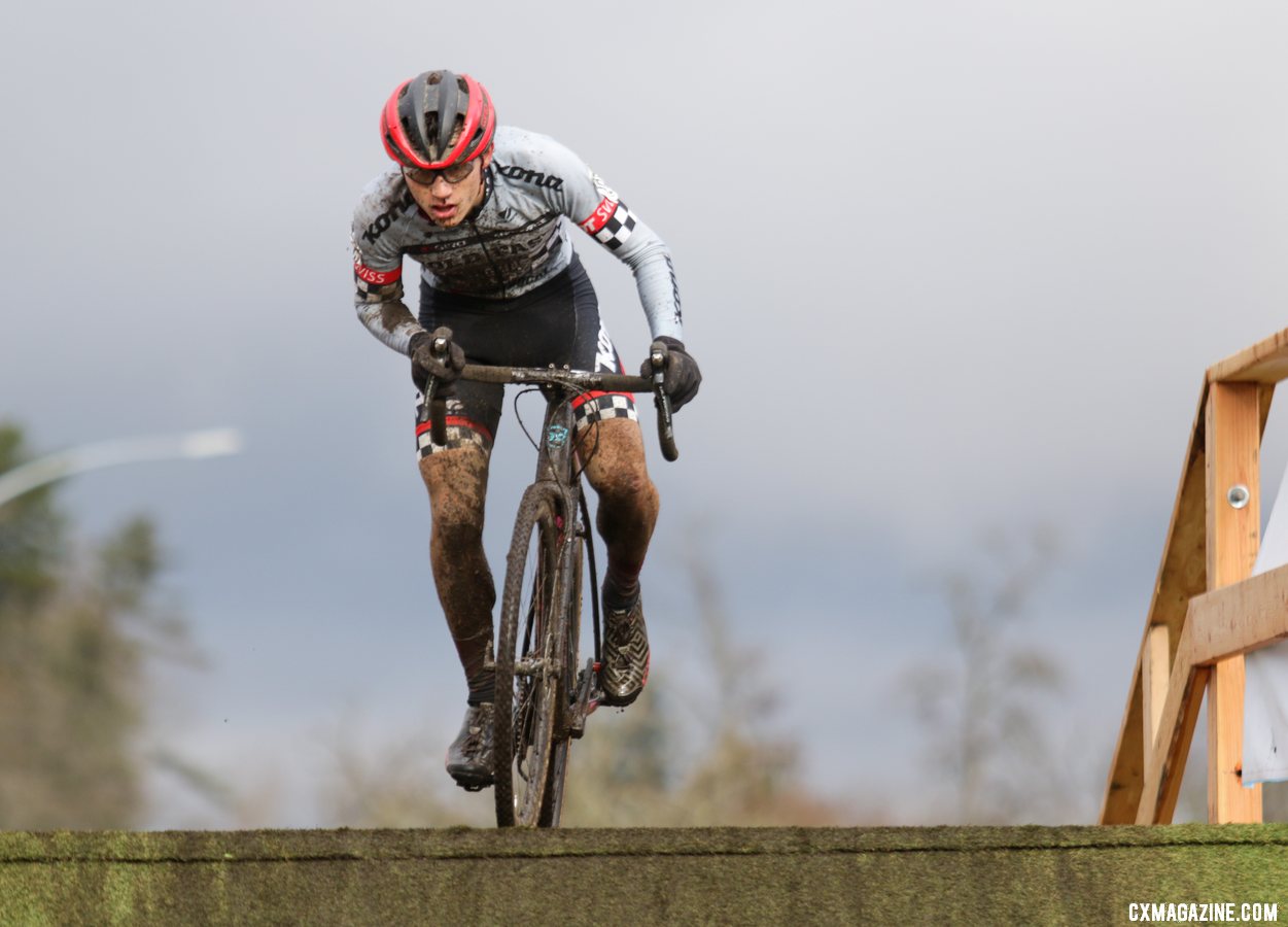 Scott Funston hammers the flyover one last time on his final lap of the race. U23 Men. 2019 Cyclocross National Championships, Lakewood, WA. © D. Mable / Cyclocross Magazine