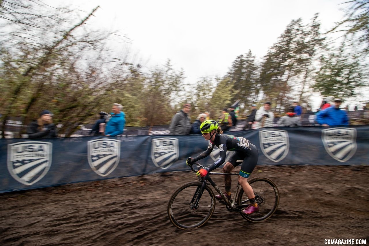 Shannon Mallory has seen these ruts before, being from the Pacific Northwest. U23 Women. 2019 Cyclocross National Championships, Lakewood, WA. © A. Yee / Cyclocross Magazine