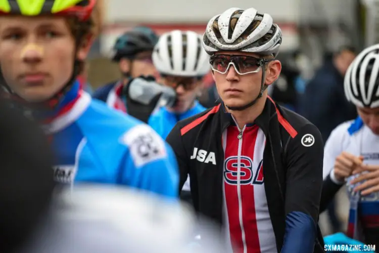 Riders were focused at the start, knowing a challenging race awaited. Junior Men, 2019 Namur UCI Cyclocross World Cup. © B. Hazen / Cyclocross Magazine