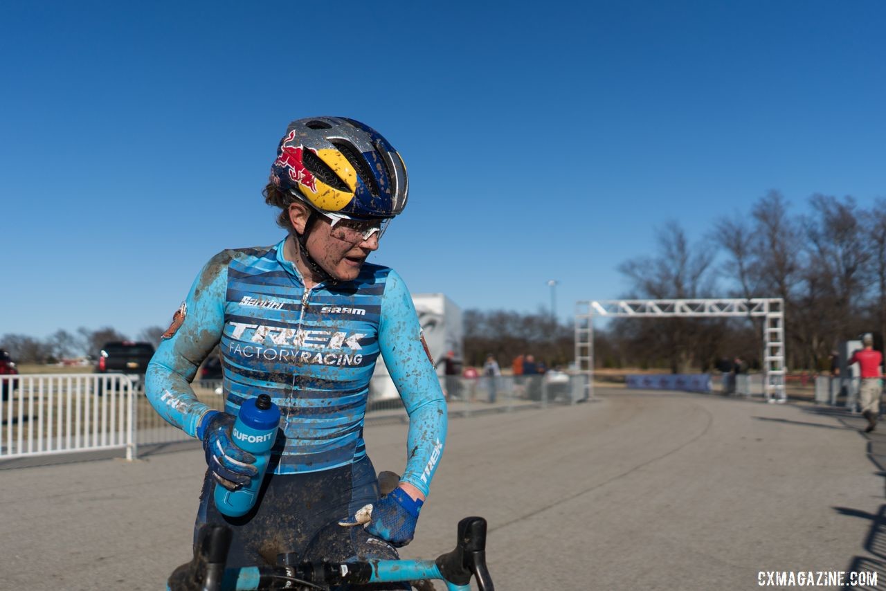 Ellen Noble takes a moment after winning Day 1 at Ruts n' Guts2019 Ruts n' Guts. © P. Means / Cyclocross Magazine