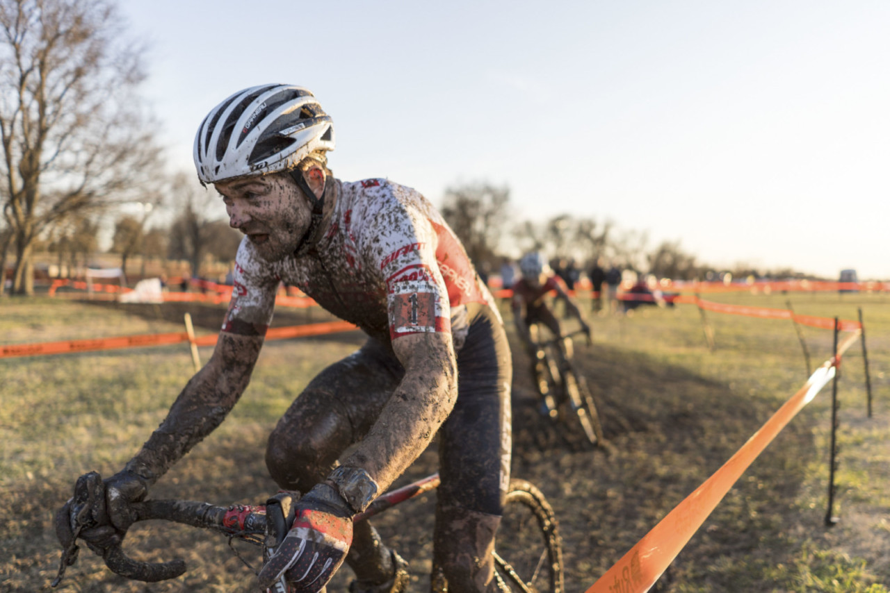 Michael van den Ham leads Lance Haidet off the front of the race. 2019 Ruts n' Guts Day 1. © P. Means / Cyclocross Magazine