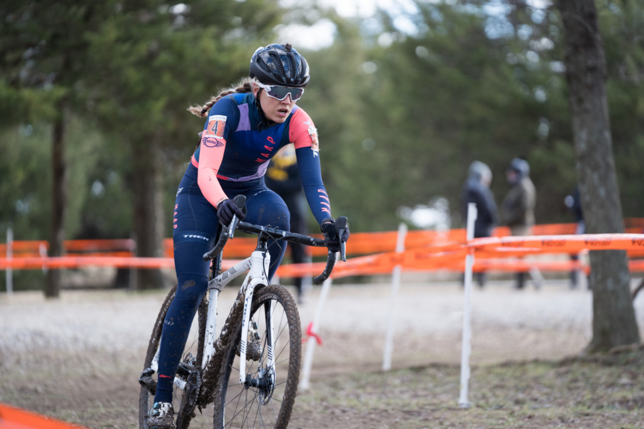 Raylyn Nuss rode onto the podium in Sunday's race. 2019 Ruts n' Guts Day 2. © P. Means / Cyclocross Magazine