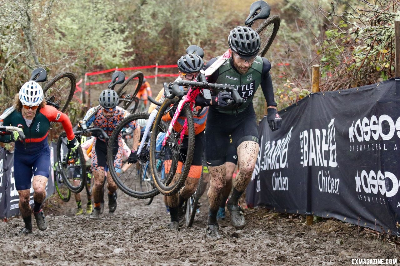 Guernsey leads on the second lap. Masters Men 35-39. 2019 Cyclocross National Championships, Lakewood, WA. © D. Mable / Cyclocross Magazine