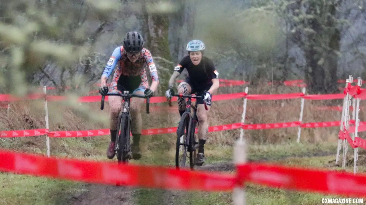 Halpin leads Greaser. Masters Women 30-34. 2019 Cyclocross National Championships, Lakewood, WA. © D. Mable / Cyclocross Magazine