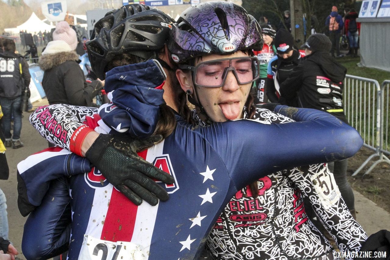 Sammi Runnels expresses her feels after the race. 2020 GP Sven Nys, Baal. © B. Hazen / Cyclocross Magazine