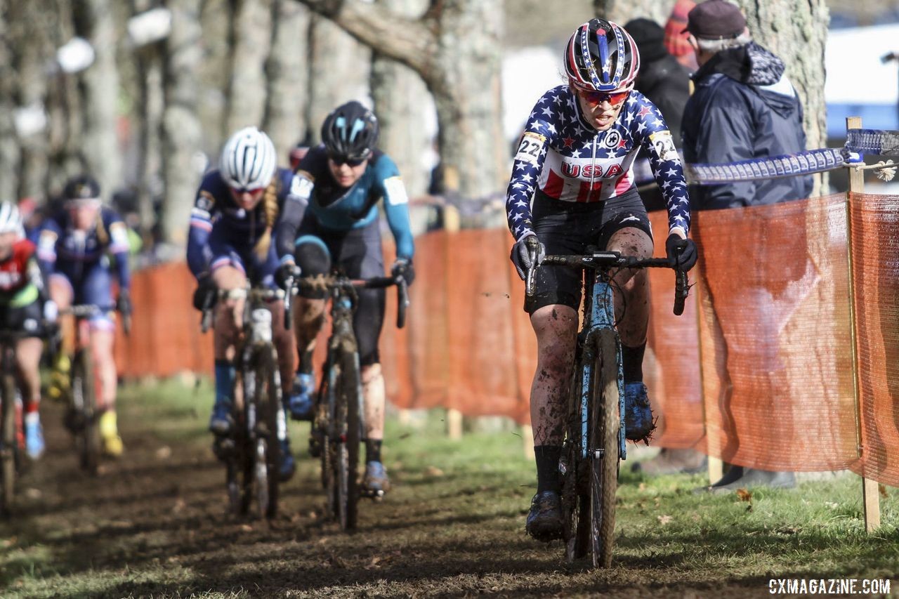 Clara Honsinger moved forward throughout the race and finished sixth. 2020 World Cup Nommay, France. © B. Hazen / Cyclocross Magazine