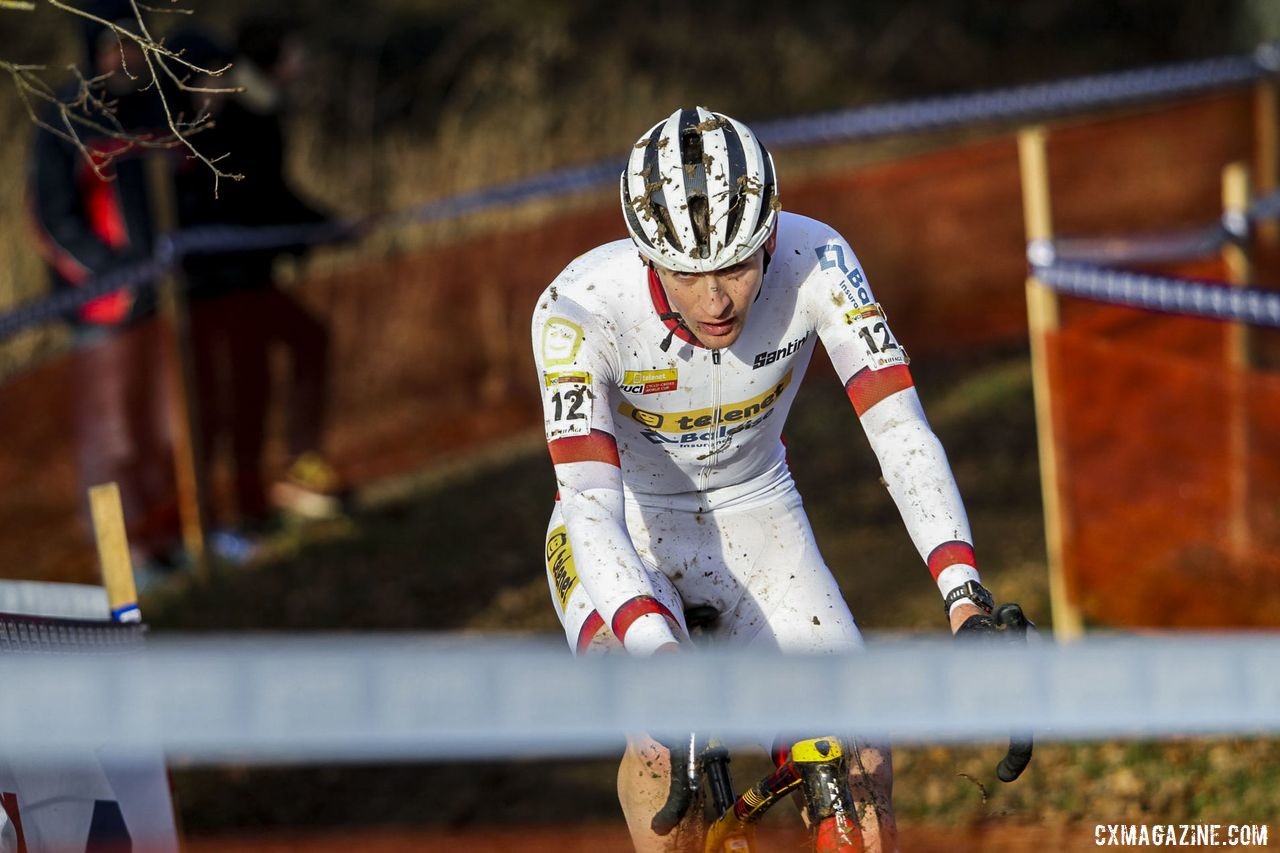 Toon Aerts was aggressive throughout Sunday's race and came away with a silver medal. 2020 World Cup Nommay, France. © B. Hazen / Cyclocross Magazine