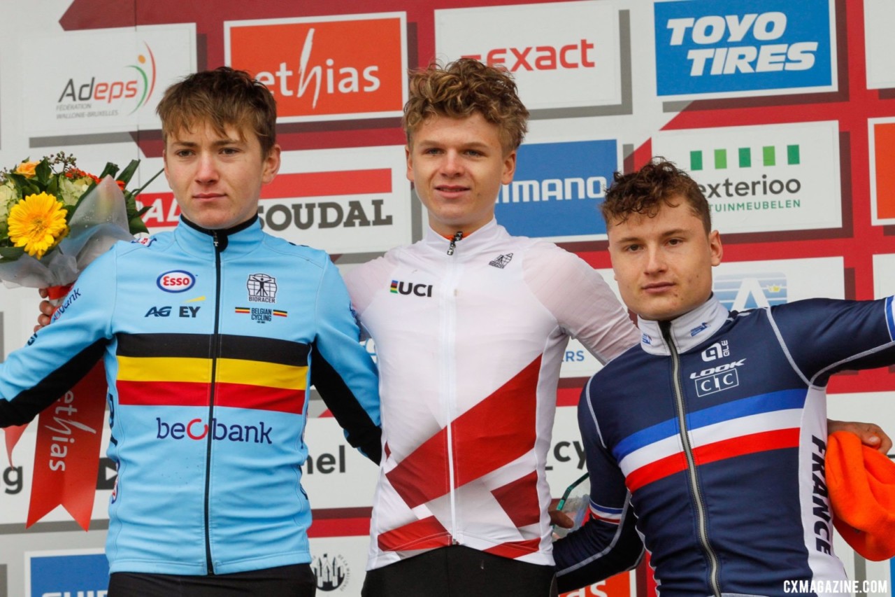 David Haverdings, Kenay de Moyer, and Corentin Lequet on the podium ...