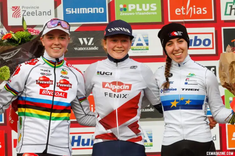 U23 Women's podium. Fem van Empel, Puck Pieterse, Shirin van Anrooij ...