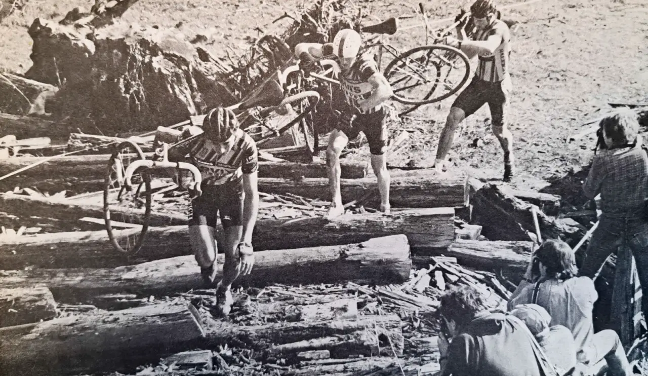 The 1984 USCF Cyclocross Nationals was held on the UCSC campus in Santa Cruz and won by Steve Tilford. Photo from Feb 1985 Velonews.