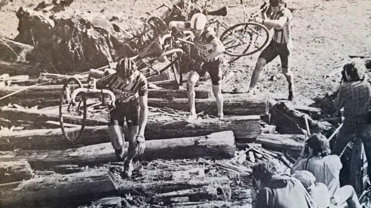 The 1984 USCF Cyclocross Nationals was held on the UCSC campus in Santa Cruz and won by Steve Tilford. Photo from Feb 1985 Velonews.