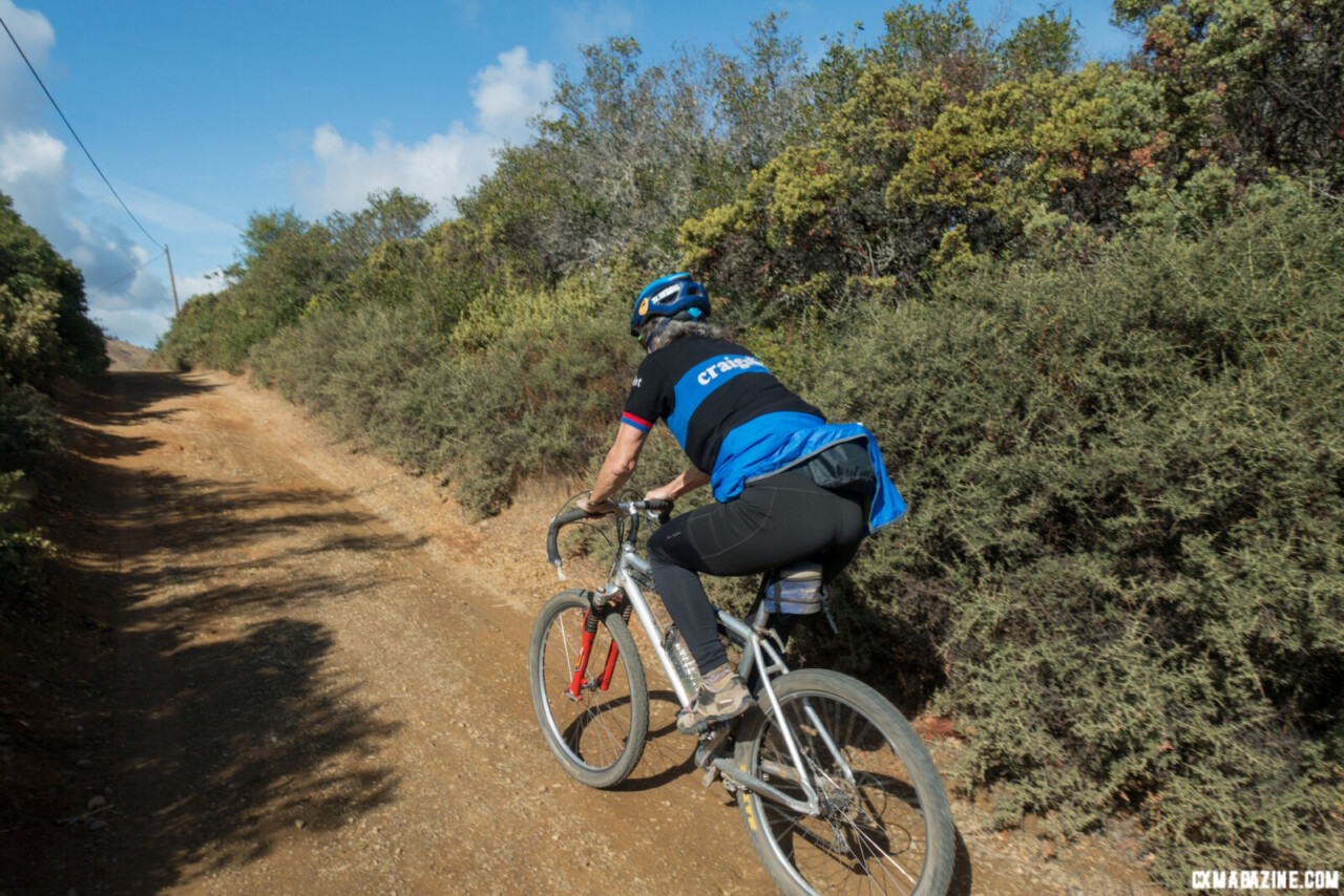 Jacquie Phelan on her Cunningham in the hills above Fairfax, California. ©C. Lee/Cyclocross Magazine